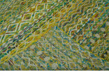 5.6x8.6 Hand Knotted Mustard, Teal and Ivory Southwestern Tribal Trellis wool Rug