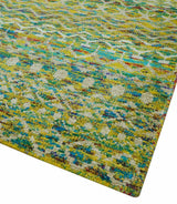 5.6x8.6 Hand Knotted Mustard, Teal and Ivory Southwestern Tribal Trellis wool Rug