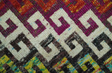 5.6x8.6 Ivory, Rust, Black and Mustard Greek key design Hand Knotted wool area rug