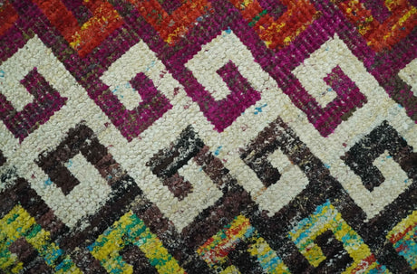 5.6x8.6 Ivory, Rust, Black and Mustard Greek key design Hand Knotted wool area rug