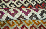 5.6x8.6 Ivory, Rust, Black and Mustard Greek key design Hand Knotted wool area rug