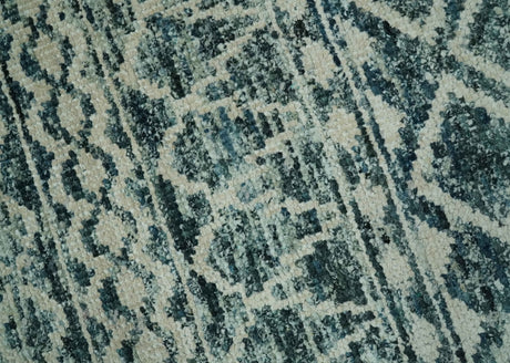 5.6x8.6 Teal Green and Beige Hand Knotted Southwestern Tribal Trellis wool Area Rug