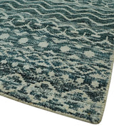 5.6x8.6 Teal Green and Beige Hand Knotted Southwestern Tribal Trellis wool Area Rug
