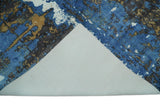 5.8x7.11 Modern Abstract Blue and Brown Rug made with Art Silk-Area Rug-Parc Decor
