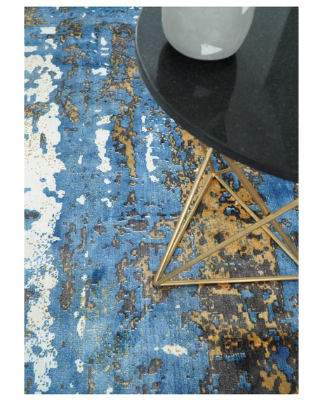 5.8x7.11 Modern Abstract Blue and Brown Rug made with Art Silk-Area Rug-Parc Decor
