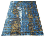 5.8x7.11 Modern Abstract Blue and Brown Rug made with Art Silk-Area Rug-Parc Decor