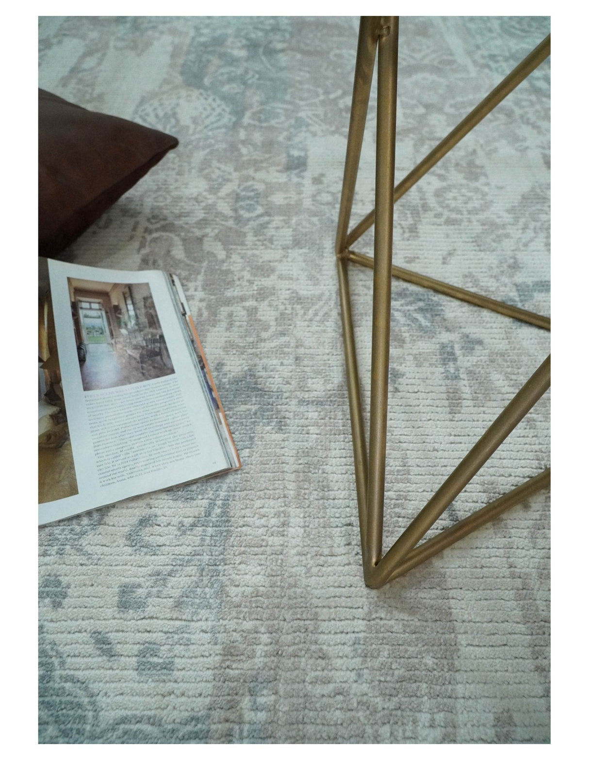5.8x7.9 Modern Abstract Blue and Brown Hand Loom Wool Rug