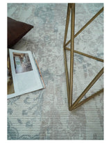 5.8x7.9 Modern Abstract Blue and Brown Hand Loom Wool Rug