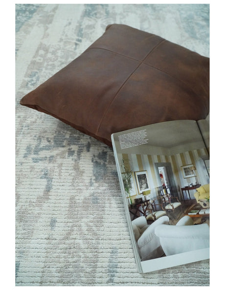 5.8x7.9 Modern Abstract Blue and Brown Hand Loom Wool Rug