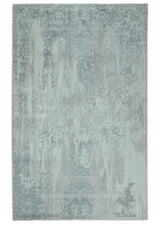 5.8x7.9 Modern Abstract Blue and Brown Hand Loom Wool Rug