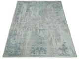 5.8x7.9 Modern Abstract Blue and Brown Hand Loom Wool Rug