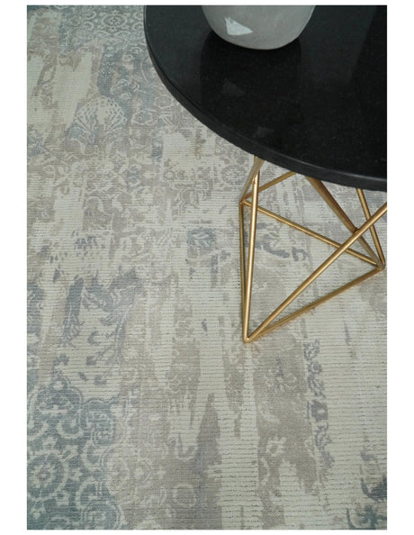 5.8x7.9 Modern Abstract Blue and Brown Hand Loom Wool Rug