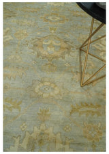 5.8x8.6 Traditional Silver, Beige and Brown Antique Style Hand knotted Oushak wool Area Rug