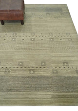 5x7 Beige and Gray Wool Hand Knotted Southwestern Gabbeh Rug