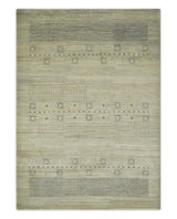 5x7 Beige and Gray Wool Hand Knotted Southwestern Gabbeh Rug