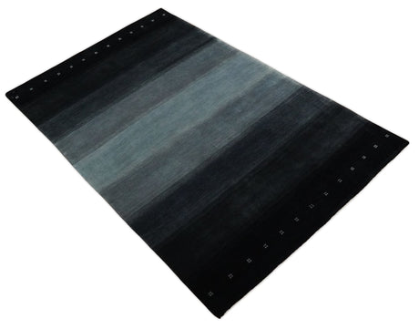 5x7 Black, Charcoal and Gray Striped Wool Hand Woven Southwestern Lori Rug