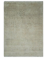 5x7 Fine Hand Knotted Beige and Brown Traditional Style Antique Wool and Silk Rug