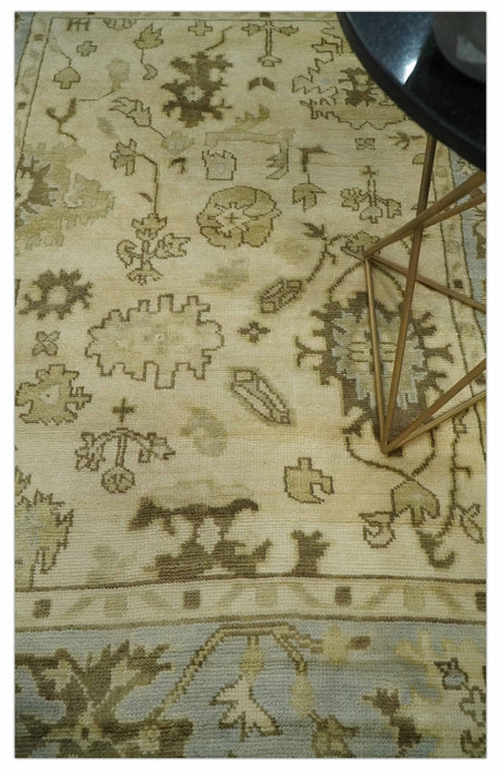 5x7 Hand Knotted Beige, Silver and Brown Traditional oushak Wool Area Rug | N34157