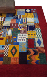 5x7 Multicolor Abstract Wool Hand Woven Southwestern Lori Gabbeh Rug