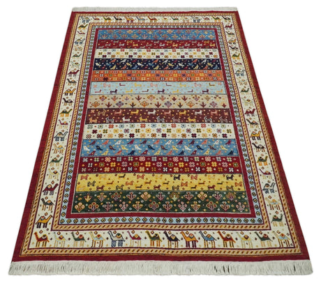 5x7 Multicolor Animal Brid Wool Hand Made Southwestern Lori Rug