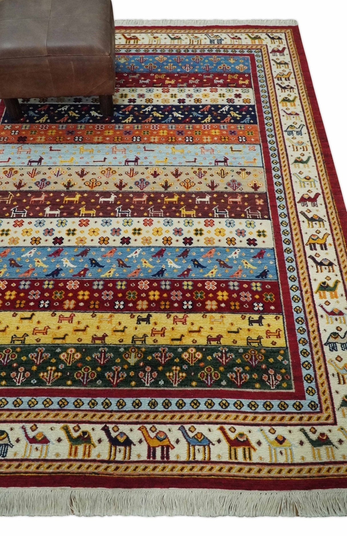5x7 Multicolor Animal Brid Wool Hand Made Southwestern Lori Rug