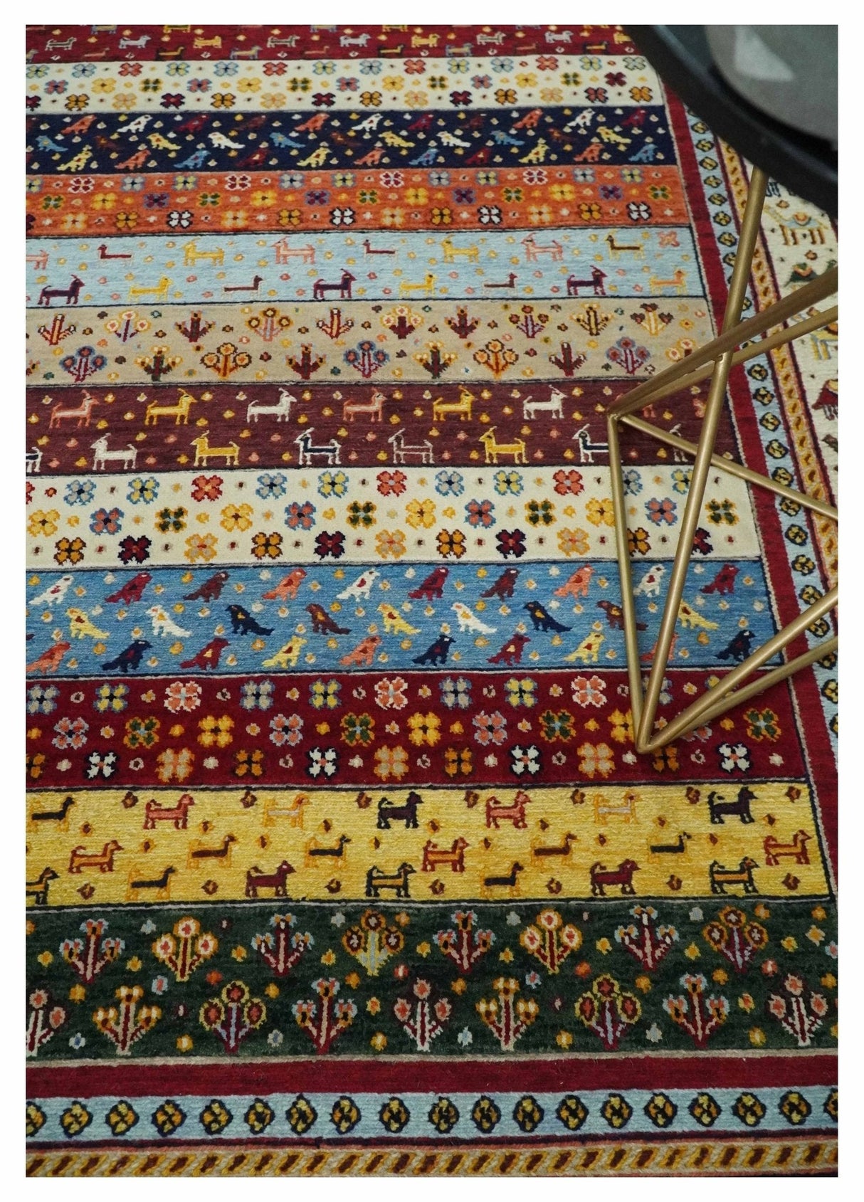 5x7 Multicolor Animal Brid Wool Hand Made Southwestern Lori Rug