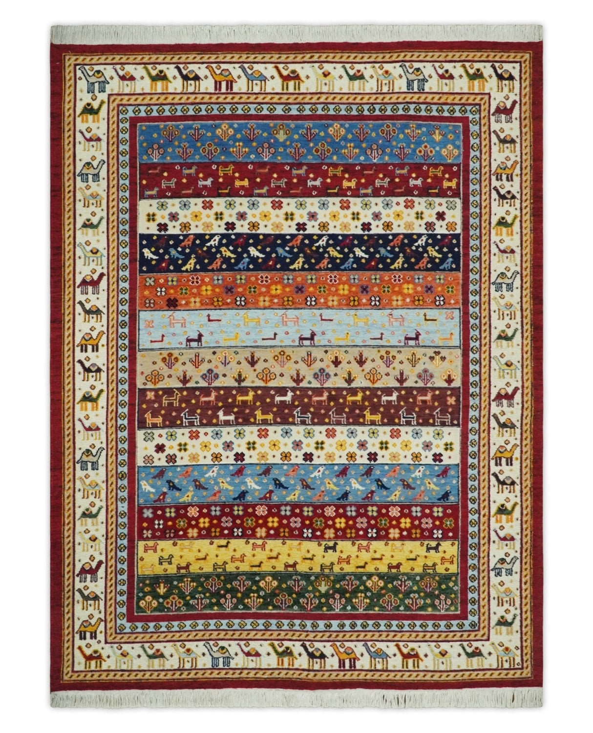 5x7 Multicolor Animal Brid Wool Hand Made Southwestern Lori Rug