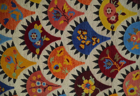 5x7 multicolor Hand Woven Modern Floral Design Wool Rug