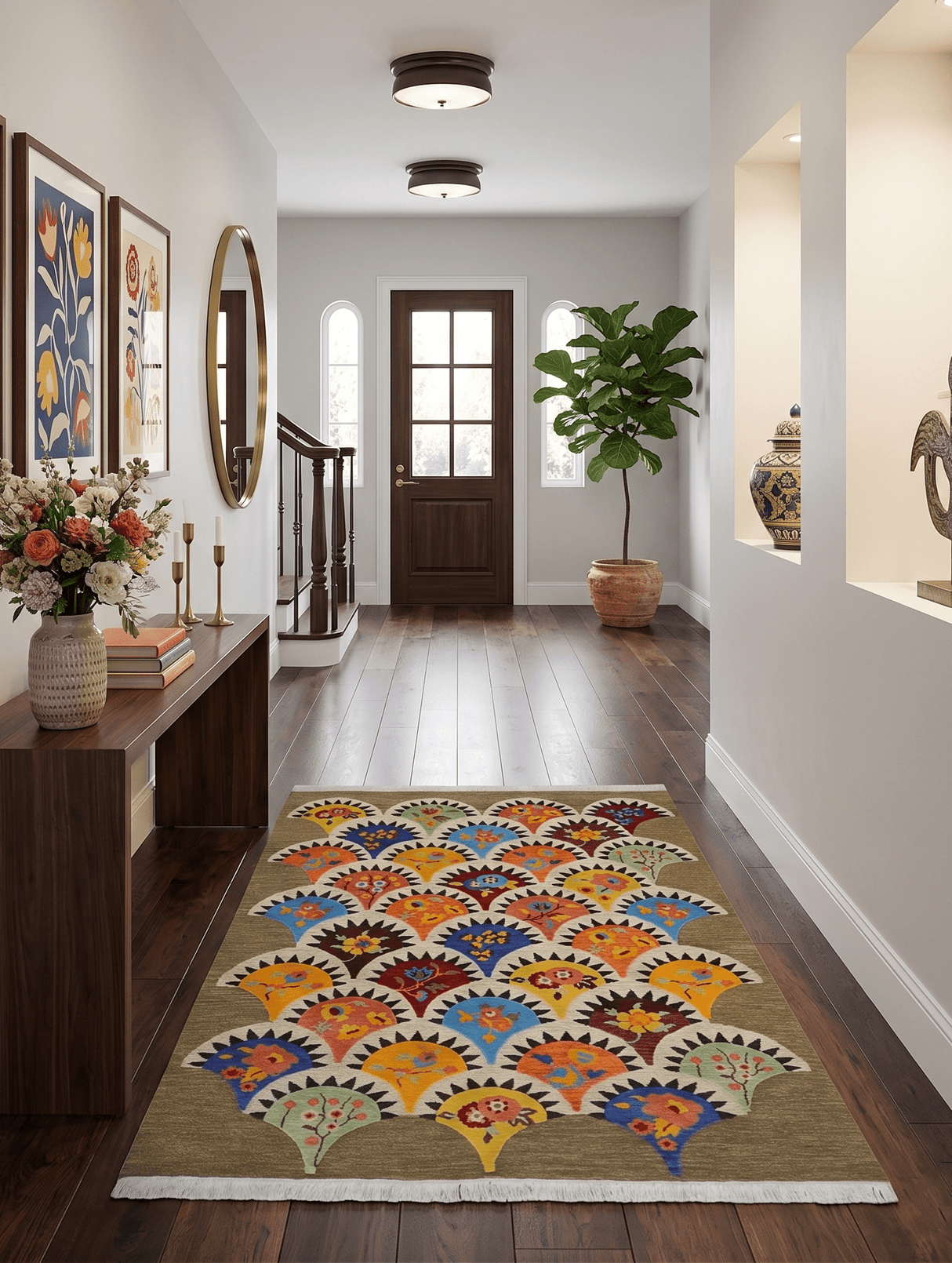 5x7 multicolor Hand Woven Modern Floral Design Wool Rug