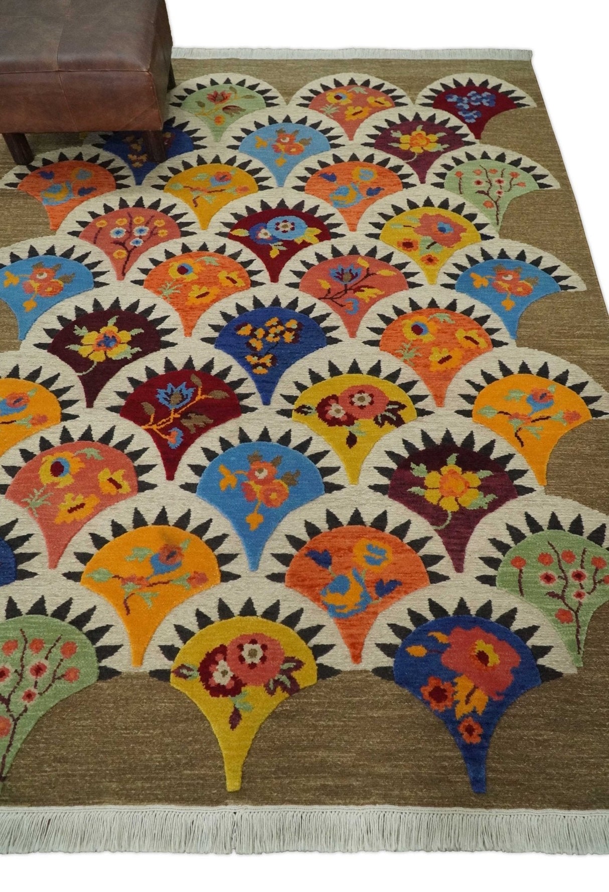 5x7 multicolor Hand Woven Modern Floral Design Wool Rug