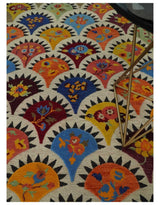 5x7 multicolor Hand Woven Modern Floral Design Wool Rug