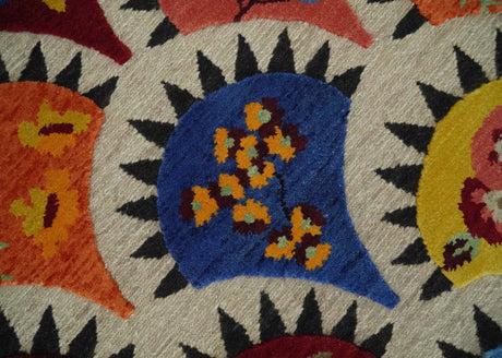 5x7 multicolor Hand Woven Modern Floral Design Wool Rug