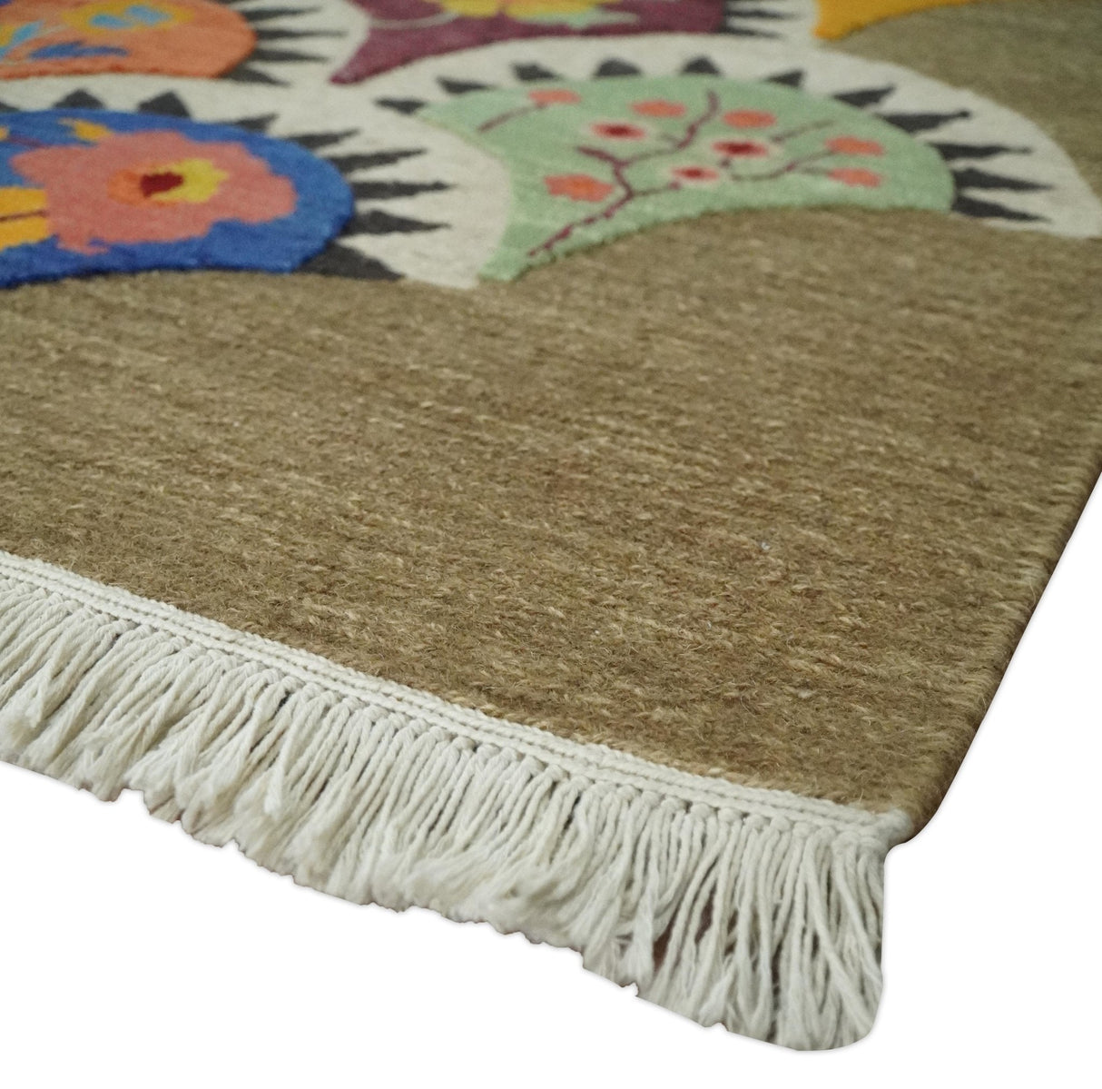 5x7 multicolor Hand Woven Modern Floral Design Wool Rug