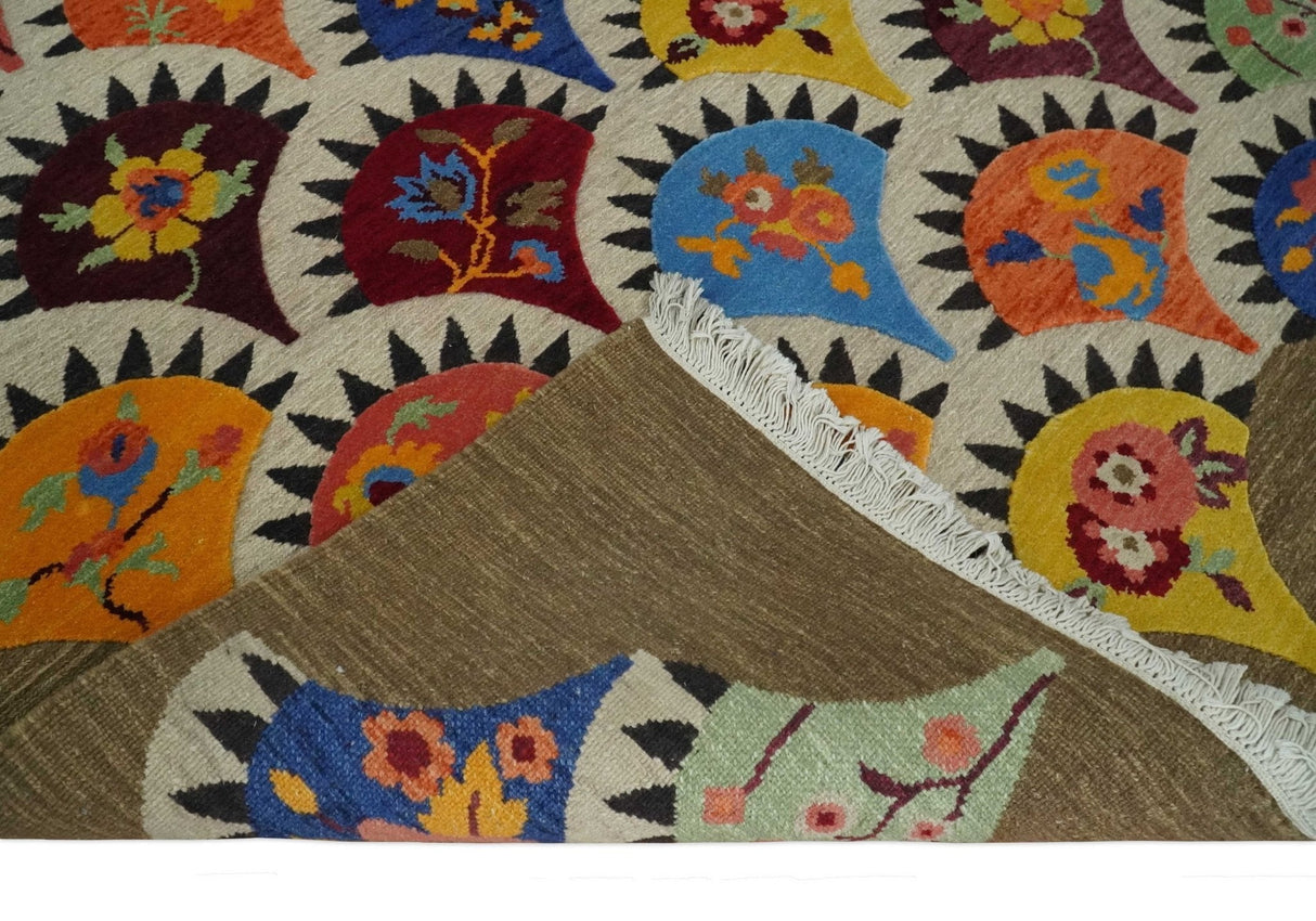 5x7 multicolor Hand Woven Modern Floral Design Wool Rug
