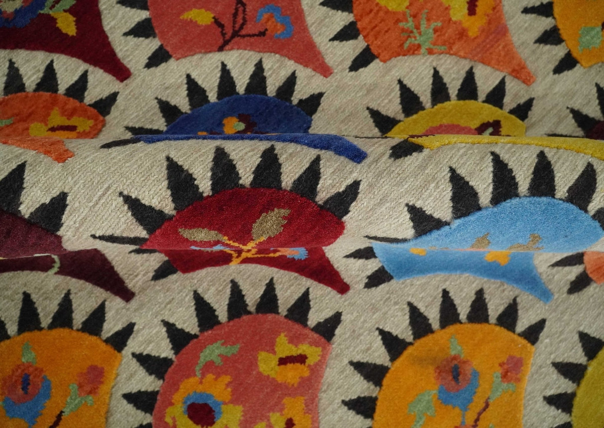 5x7 multicolor Hand Woven Modern Floral Design Wool Rug