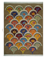 5x7 multicolor Hand Woven Modern Floral Design Wool Rug