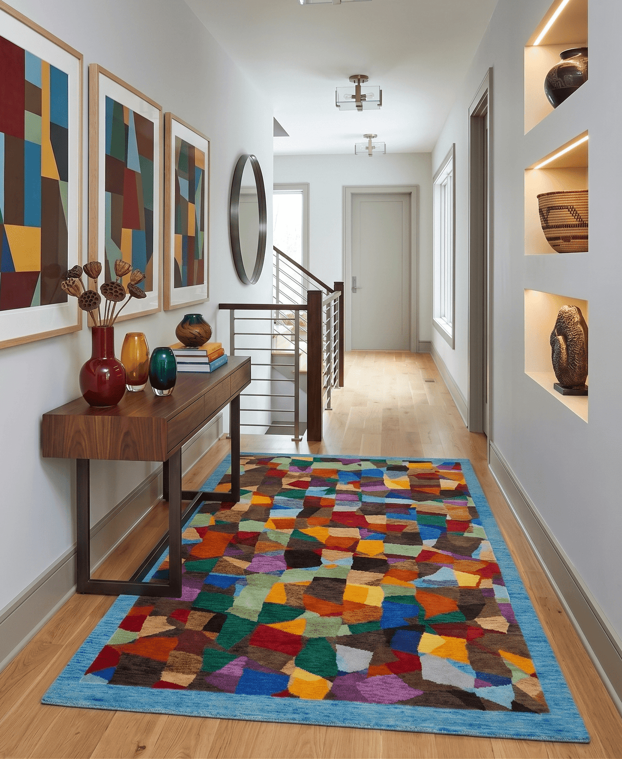 5x7 Multicolor Modern Abstract Wool Hand Woven Southwestern Rug