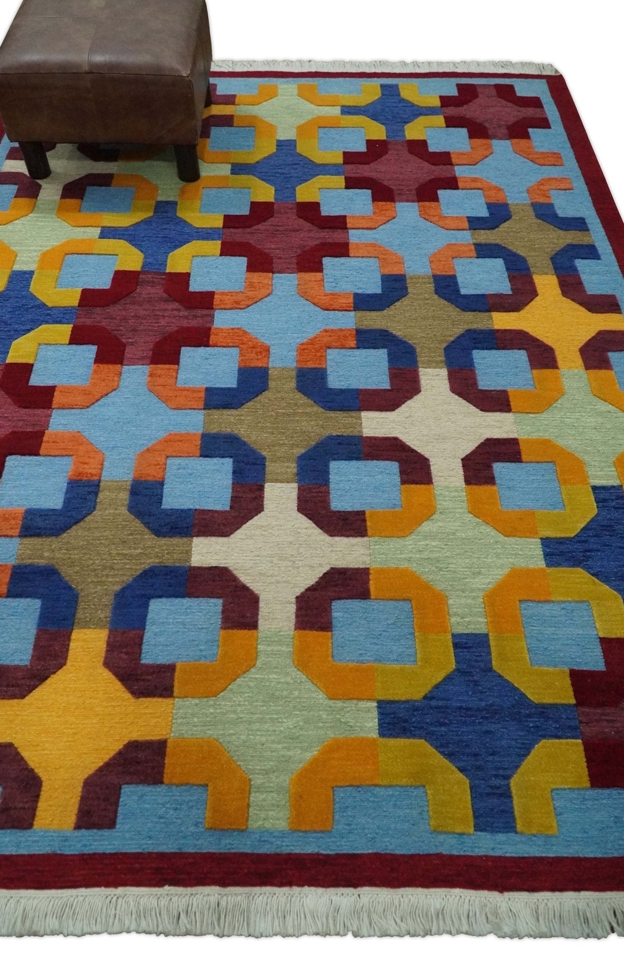 5x7 Multicolor Modern Abstract Wool Hand Woven Southwestern Rug