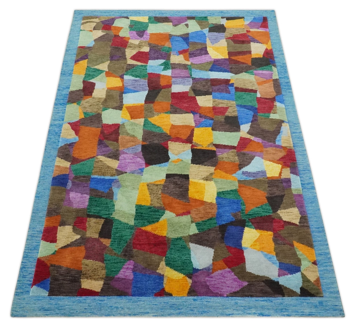 5x7 Multicolor Modern Abstract Wool Hand Woven Southwestern Rug
