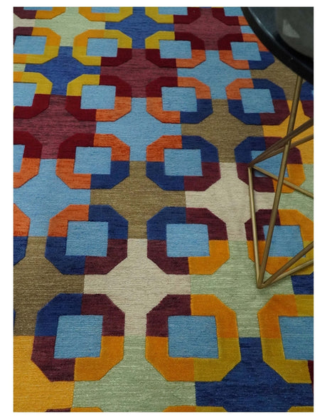 5x7 Multicolor Modern Artistic Wool Hand Woven Southwestern Rug | KNT46-Area Rug-Parc Decor