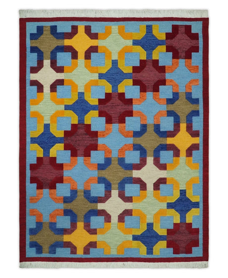 5x7 Multicolor Modern Artistic Wool Hand Woven Southwestern Rug | KNT46-Area Rug-Parc Decor
