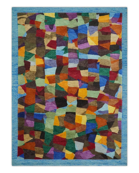 5x7 Multicolor Shapes Modern Artistic Wool Hand Woven Southwestern Rug | KNT35-Area Rug-Parc Decor