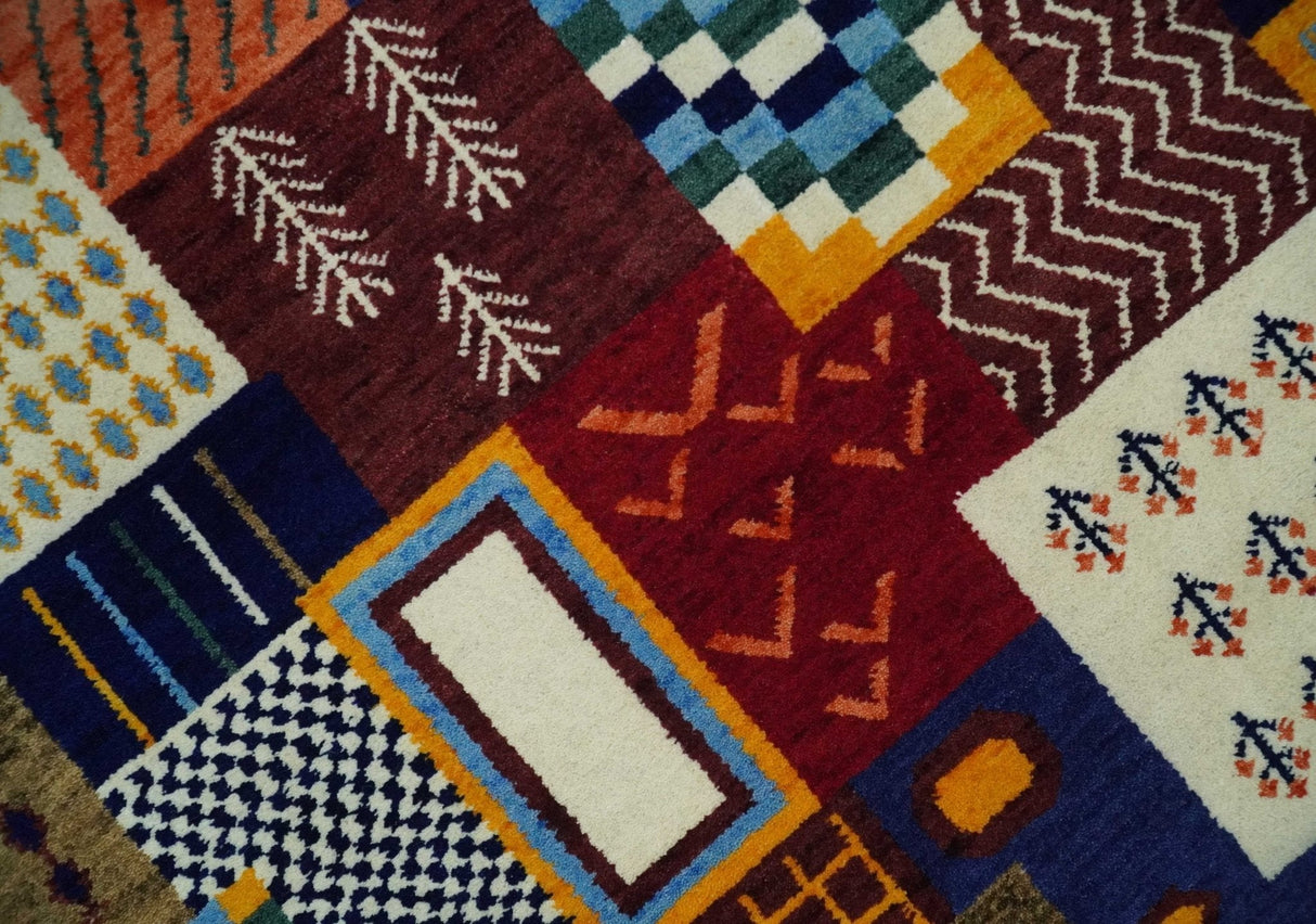 5x7 Multicolor Shapes Modern loop and cut Wool Hand Woven Rug