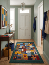 5x7 Multicolor Shapes Modern loop and cut Wool Hand Woven Rug