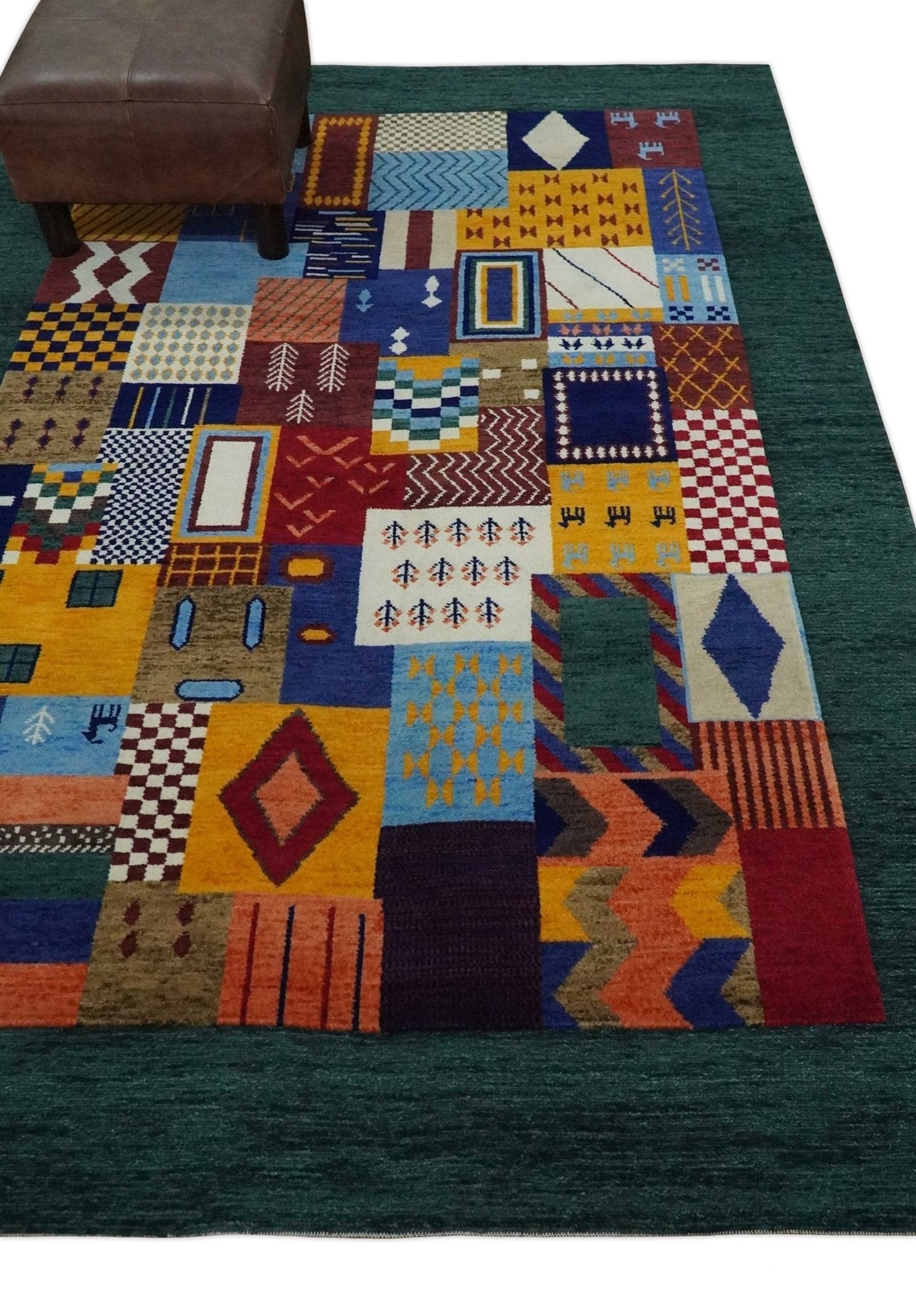5x7 Multicolor Shapes Modern loop and cut Wool Hand Woven Rug