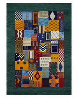 5x7 Multicolor Shapes Modern loop and cut Wool Hand Woven Rug