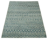 5x7 Teal and Beige Hand knotted southwestern Tribal trellis recycled Art Silk rug