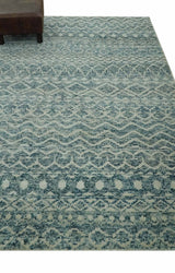 5x7 Teal and Beige Hand knotted southwestern Tribal trellis recycled Art Silk rug