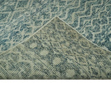 5x7 Teal and Beige Hand knotted southwestern Tribal trellis recycled Art Silk rug