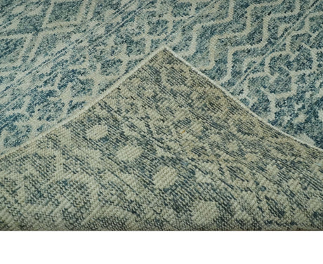 5x7 Teal and Beige Hand knotted southwestern Tribal trellis recycled Art Silk rug